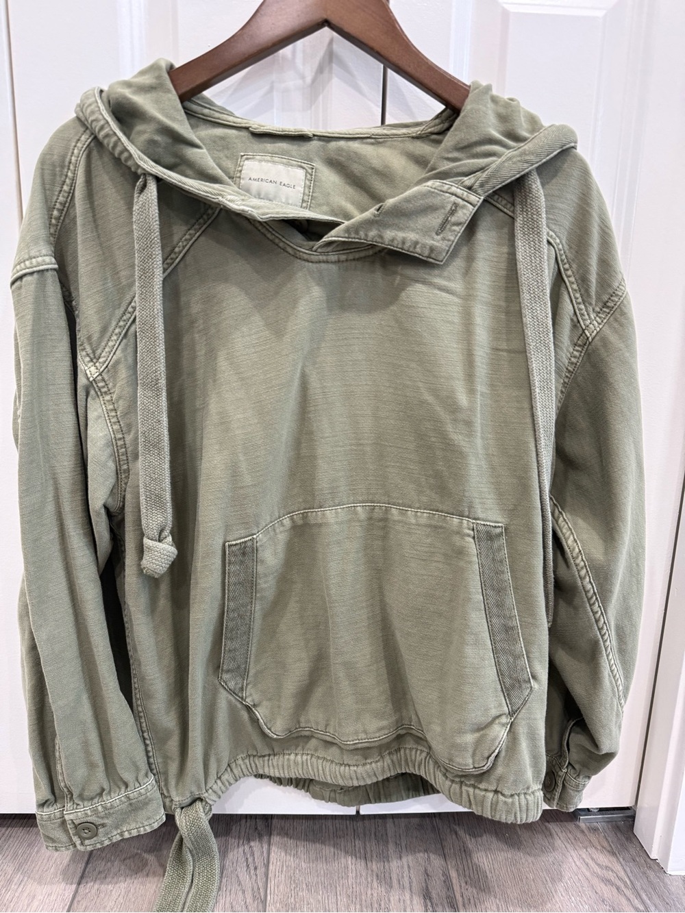 American Eagle Oversized Green Hooded Pullover Jacket